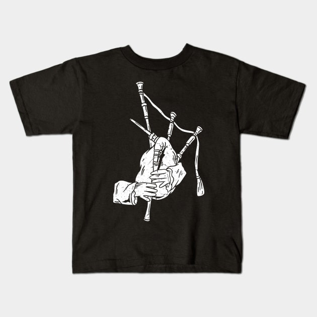 BAGPIPER GRUNGE WHITE Kids T-Shirt by Tee Trends